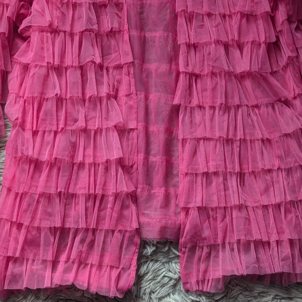 EUC Torrid x Betsey Johnson Pink Mesh Ruffle Tiered Kimono - Picture 5 of 16